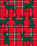 Crimson Plaid Green Deer Repeat Rug