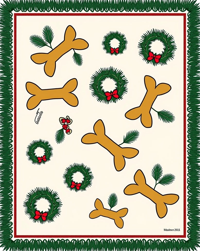 Whimsical Bone Wreath Holiday Scene Rug