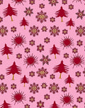 Maroon Trees Snowflakes Pink Background Rug