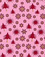 Maroon Trees Snowflakes Pink Background Rug