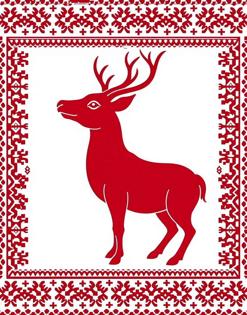 Red Stag Geometric Border Rug