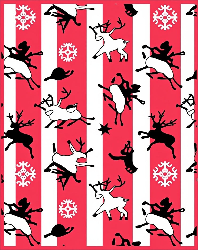 Jolly Red Stripe Reindeer Snowflakes Rug