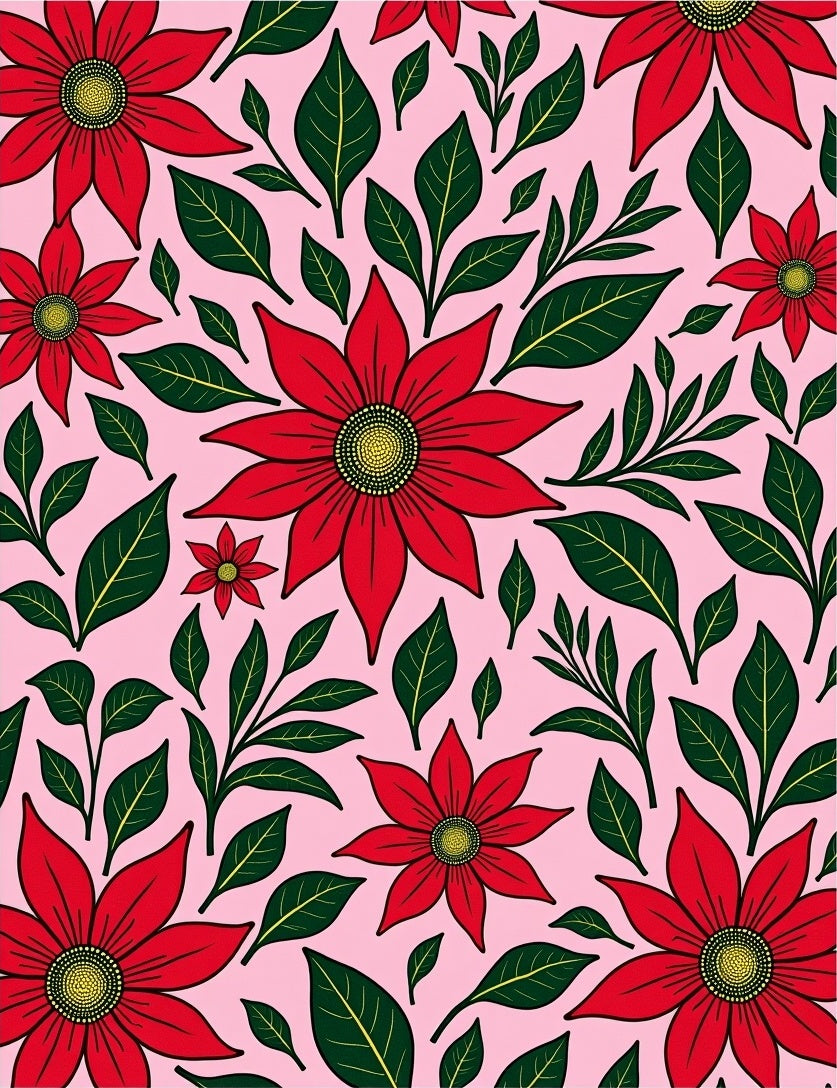 Red Floral Garland Pink Background Rug