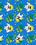 Cartoonish White Figure Yellow Circle Green Leaves Rug