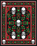 Crimson Scarlet Skull Floral Border Rug