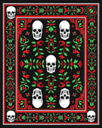 Crimson Scarlet Skull Floral Border Rug