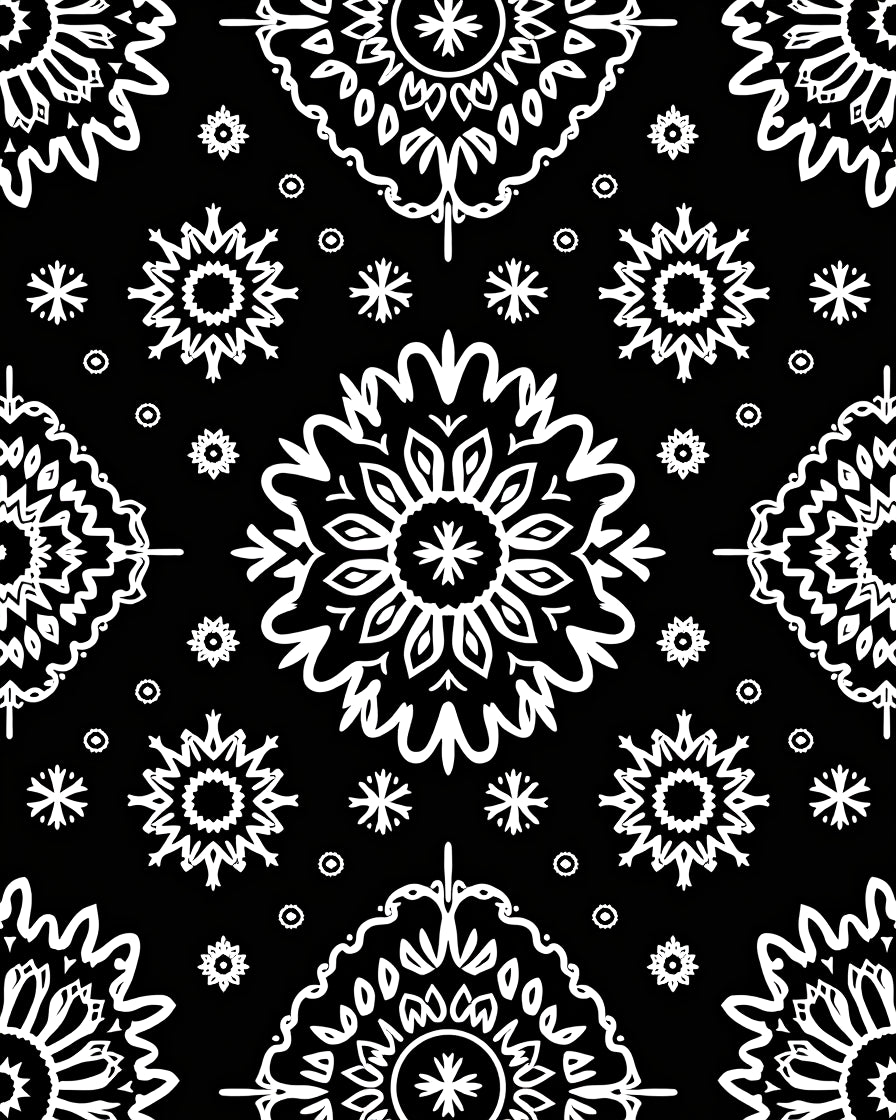 Black White Intricate Snowflake Medallion Rug