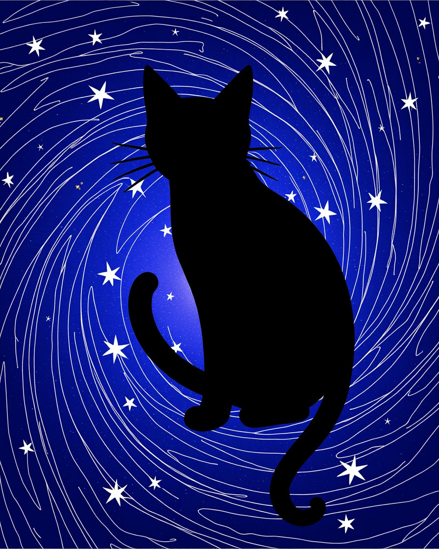 Black Cat Cosmic Swirl Stars Rug