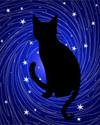 Black Cat Cosmic Swirl Stars Rug