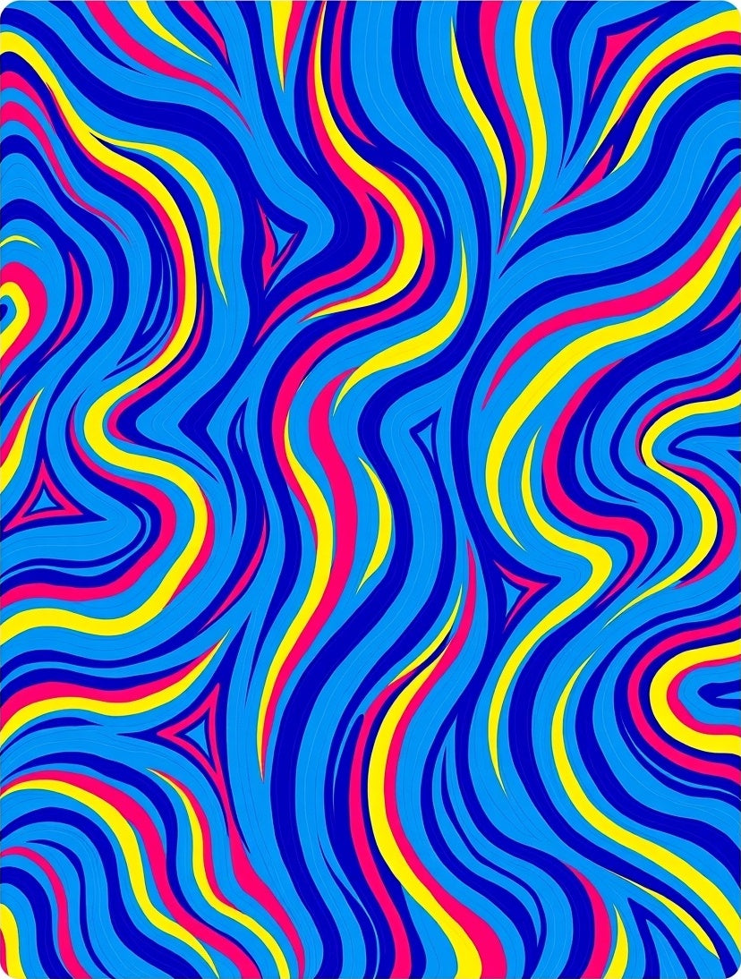 Vibrant Blue Pink Yellow Swirl Rug
