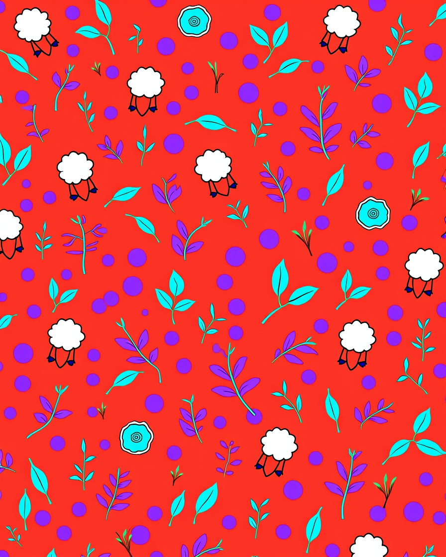 Whimsical Sheep Teal Purple Dots Rug