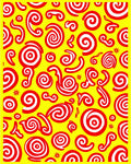 Vibrant Red Swirls Yellow Background Rug