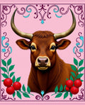 Brown Bull Cherries Pink Floral Border Rug