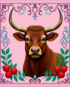 Brown Bull Cherries Pink Floral Border Rug