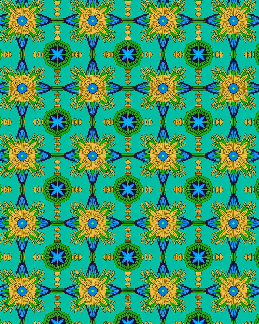 Golden Yellow Starburst Teal Geometric Rug