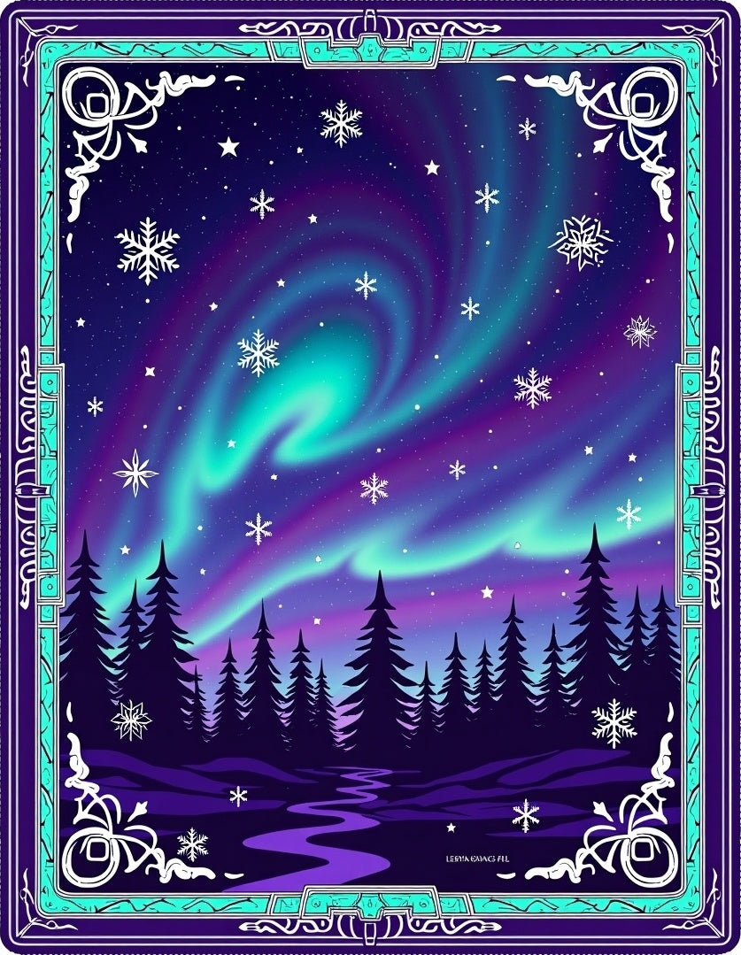 Northern Lights Forest Snowflake Sky Rug
