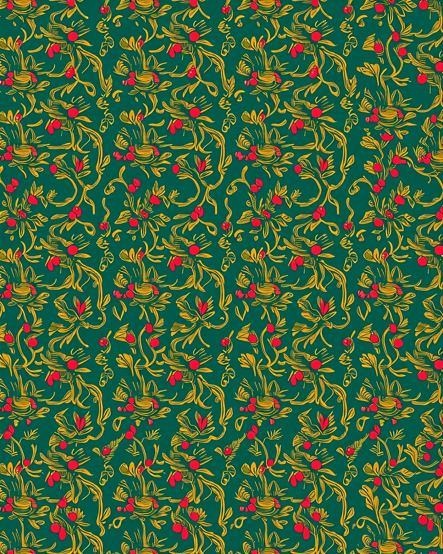 Emerald Green Red Berry Vine Rug
