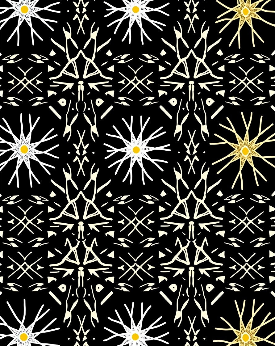 Tribal Black Yellow Starburst Rug