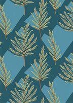 Teal Pine Branches Geometric Overlay Rug