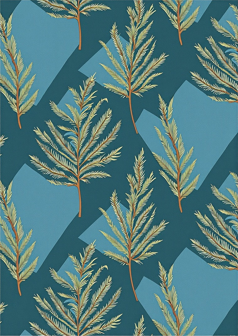 Teal Pine Branches Geometric Overlay Rug