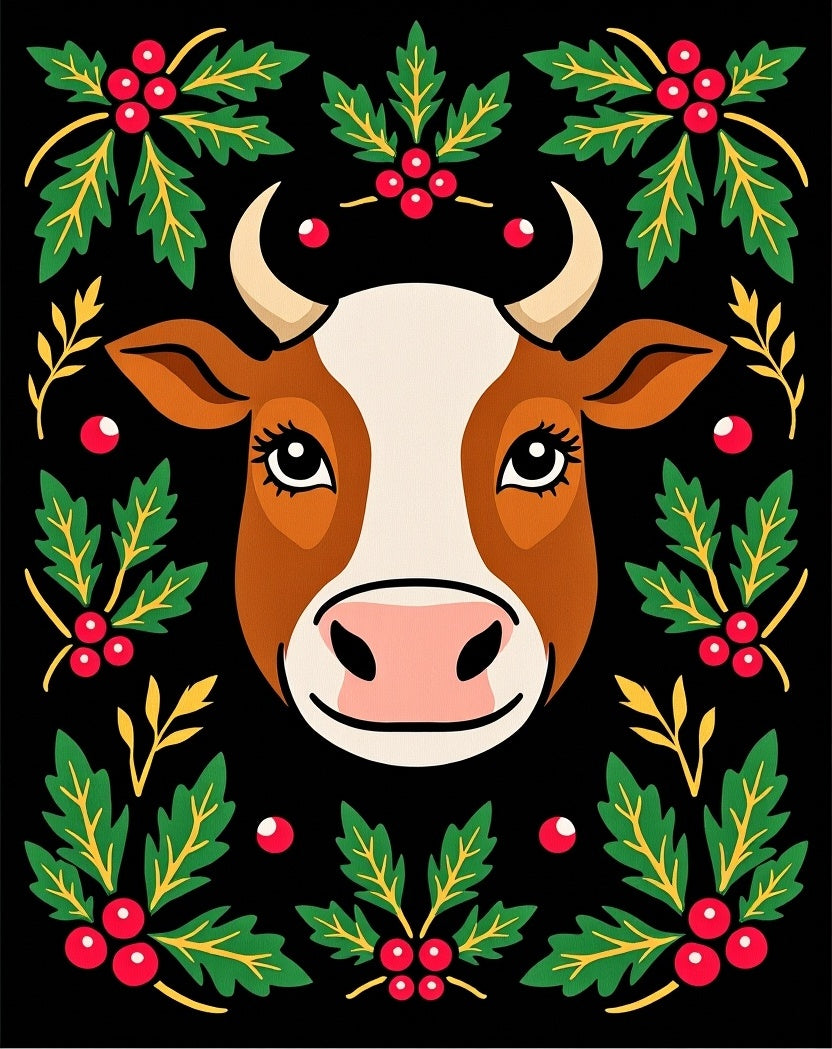 Festive Cow Holly Berry Garland Rug