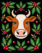 Festive Cow Holly Berry Garland Rug