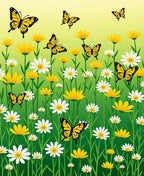 Whimsical Yellow Butterfly Meadow Rug