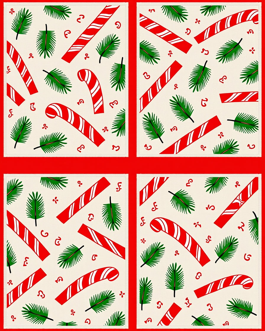 Festive Red White Candy Cane Pine Sprigs Rug