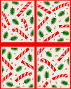 Festive Red White Candy Cane Pine Sprigs Rug