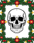 Macabre Skull Boughs Poinsettia Stars Rug