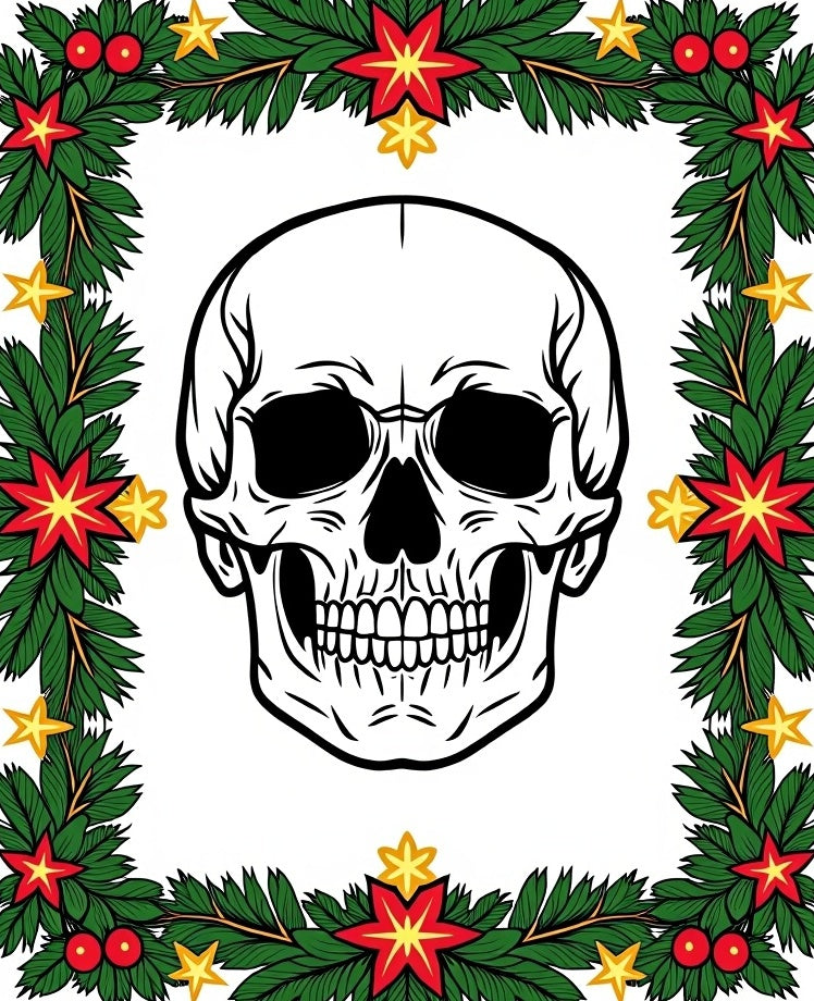 Macabre Skull Boughs Poinsettia Stars Rug