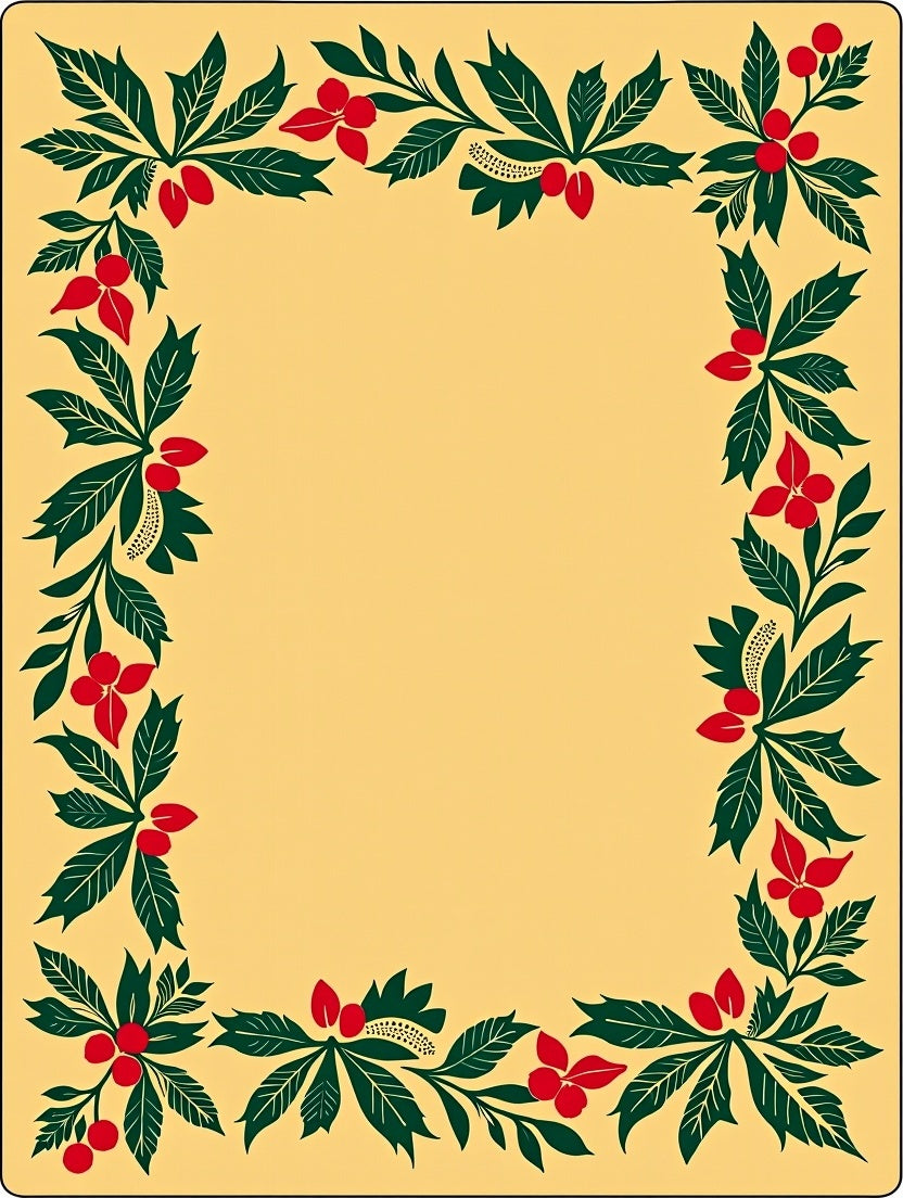 Crimson Berry Vine Botanical Border Rug