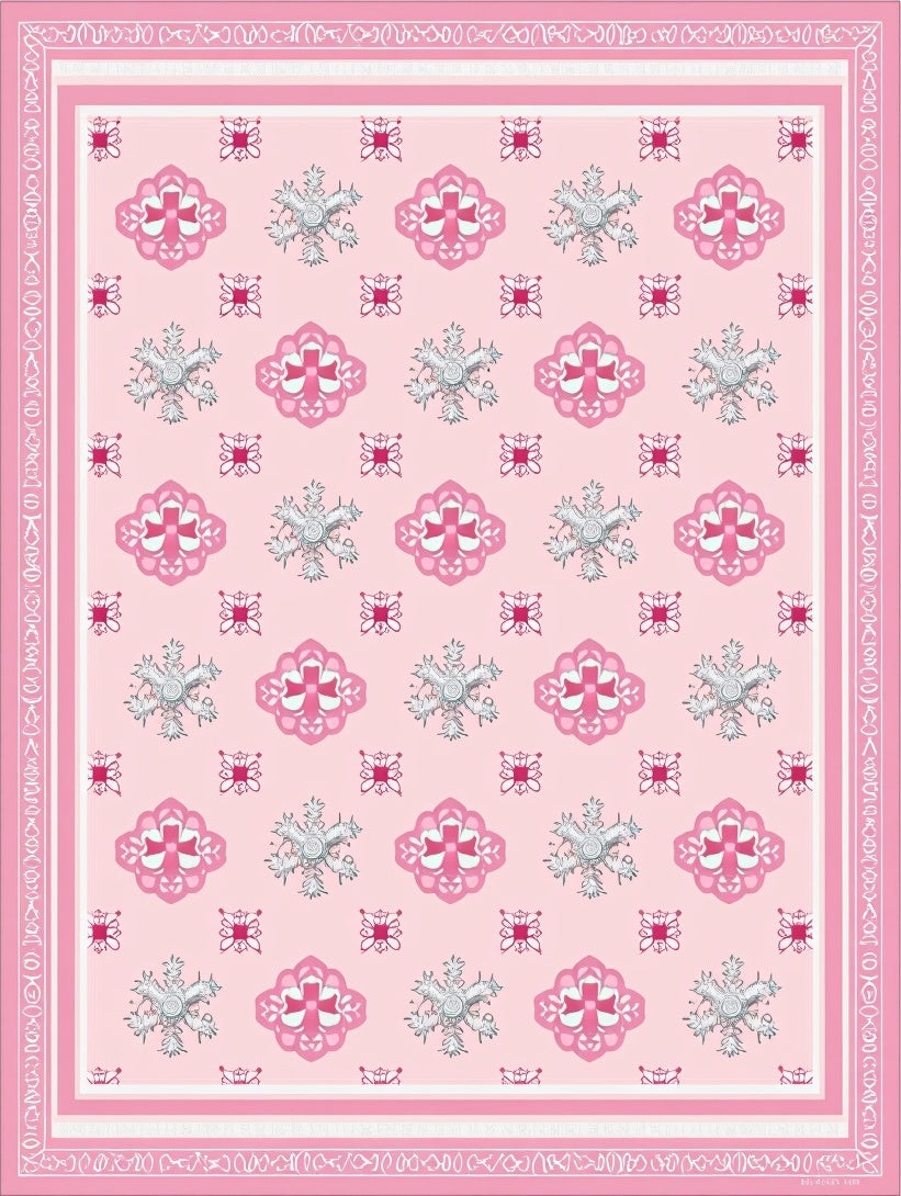 Pink Coral Floral Swirl Repeat Rug