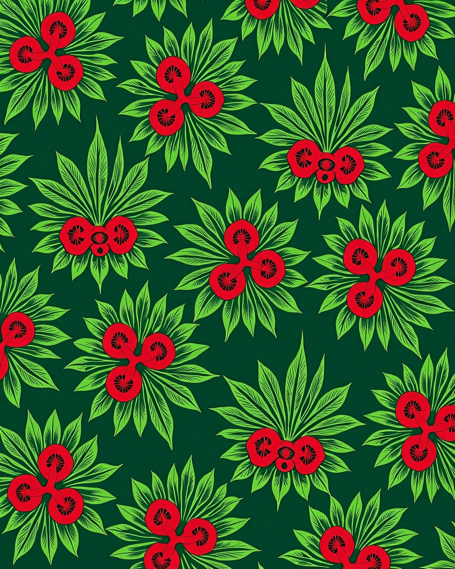Bold Red Green Tropical Floral Arrangement Rug
