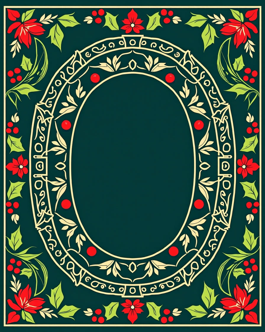 Victorian Red Poinsettia Floral Frame Rug