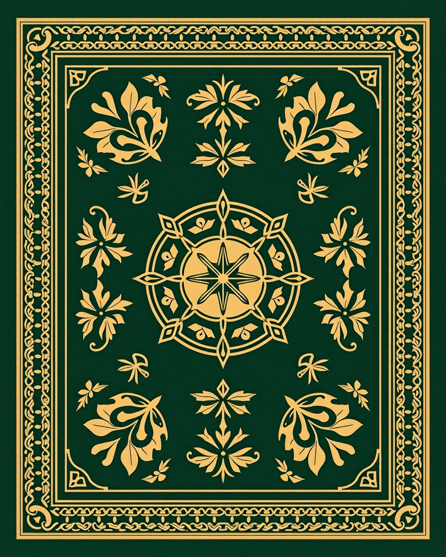 Emerald Gold Floral Medallion Border Rug