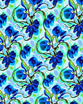Vivid Blue Blooming Vine Swirls Rug