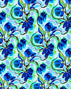 Vivid Blue Blooming Vine Swirls Rug
