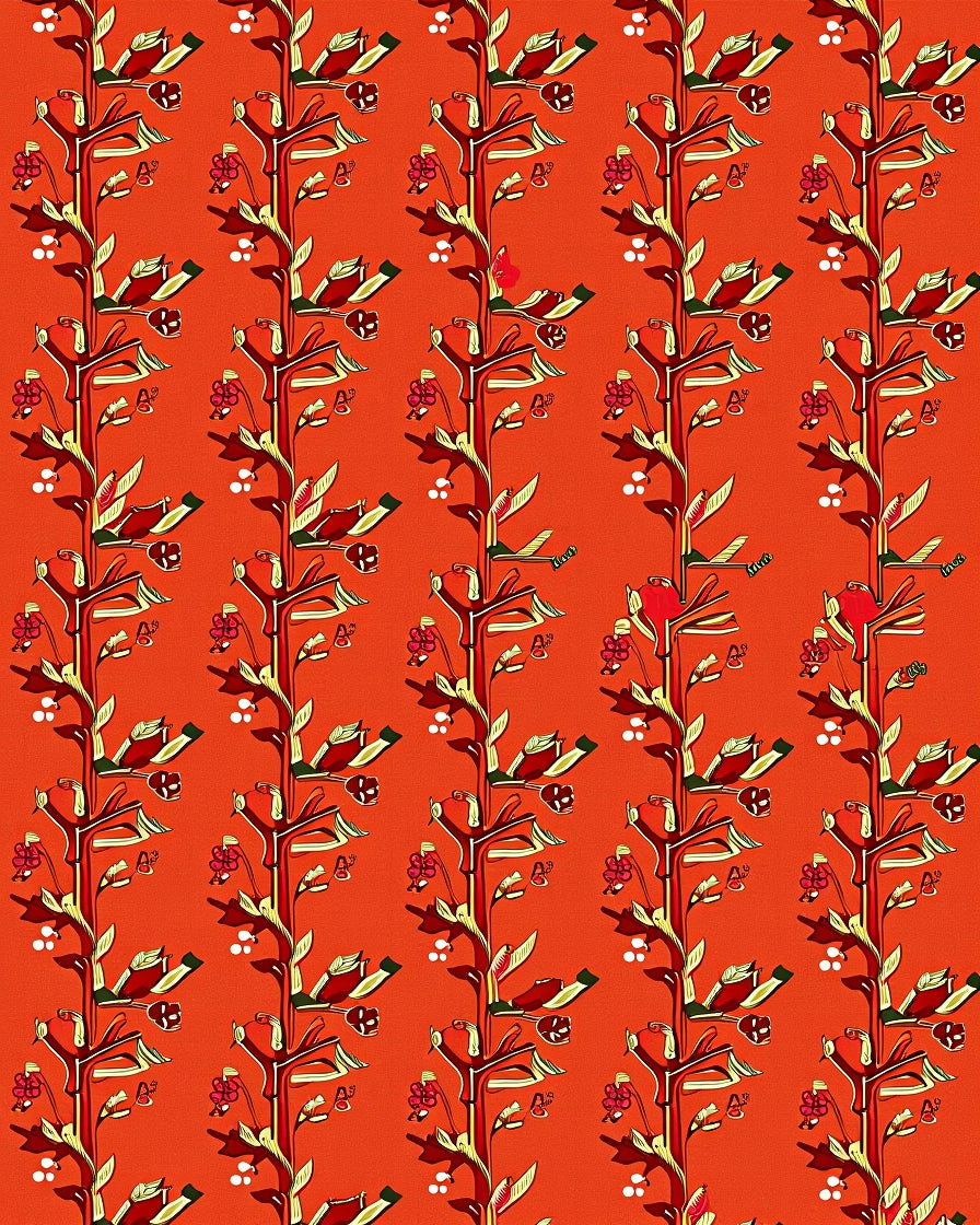 Ornate Scarlet Vine Bloom Rug