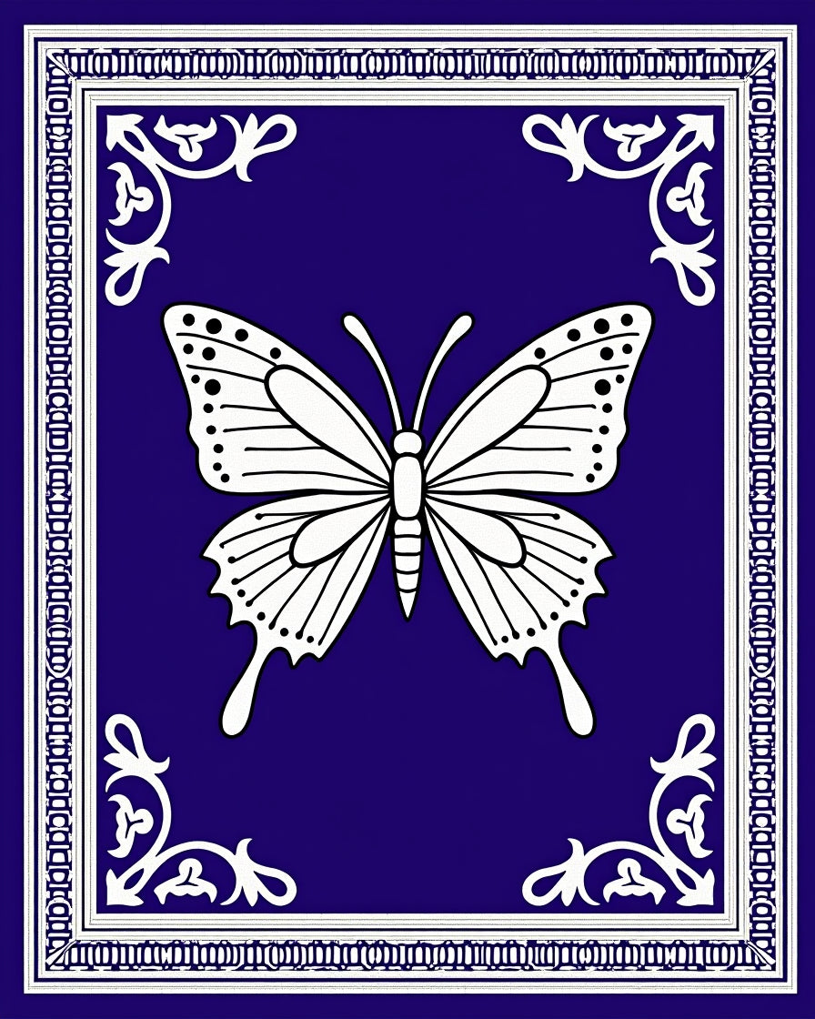 Vibrant Blue Butterfly Border Rug