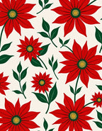 Festive Red Poinsettia Floral Foliage Rug