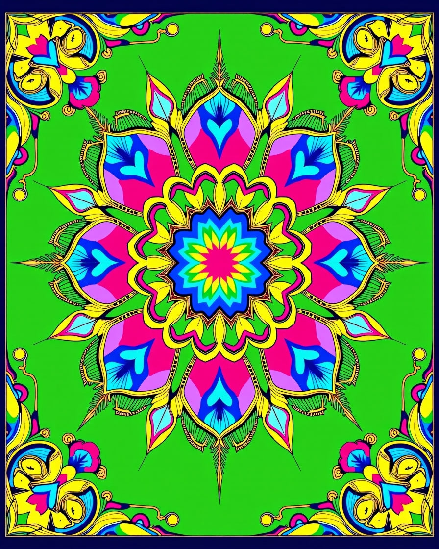 Vibrant Emerald Floral Medallion Rug