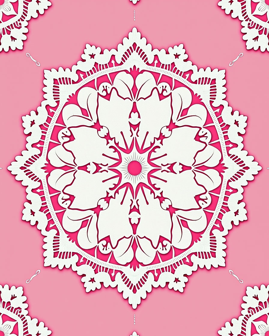 Pink Lace Mandala Floral Rug