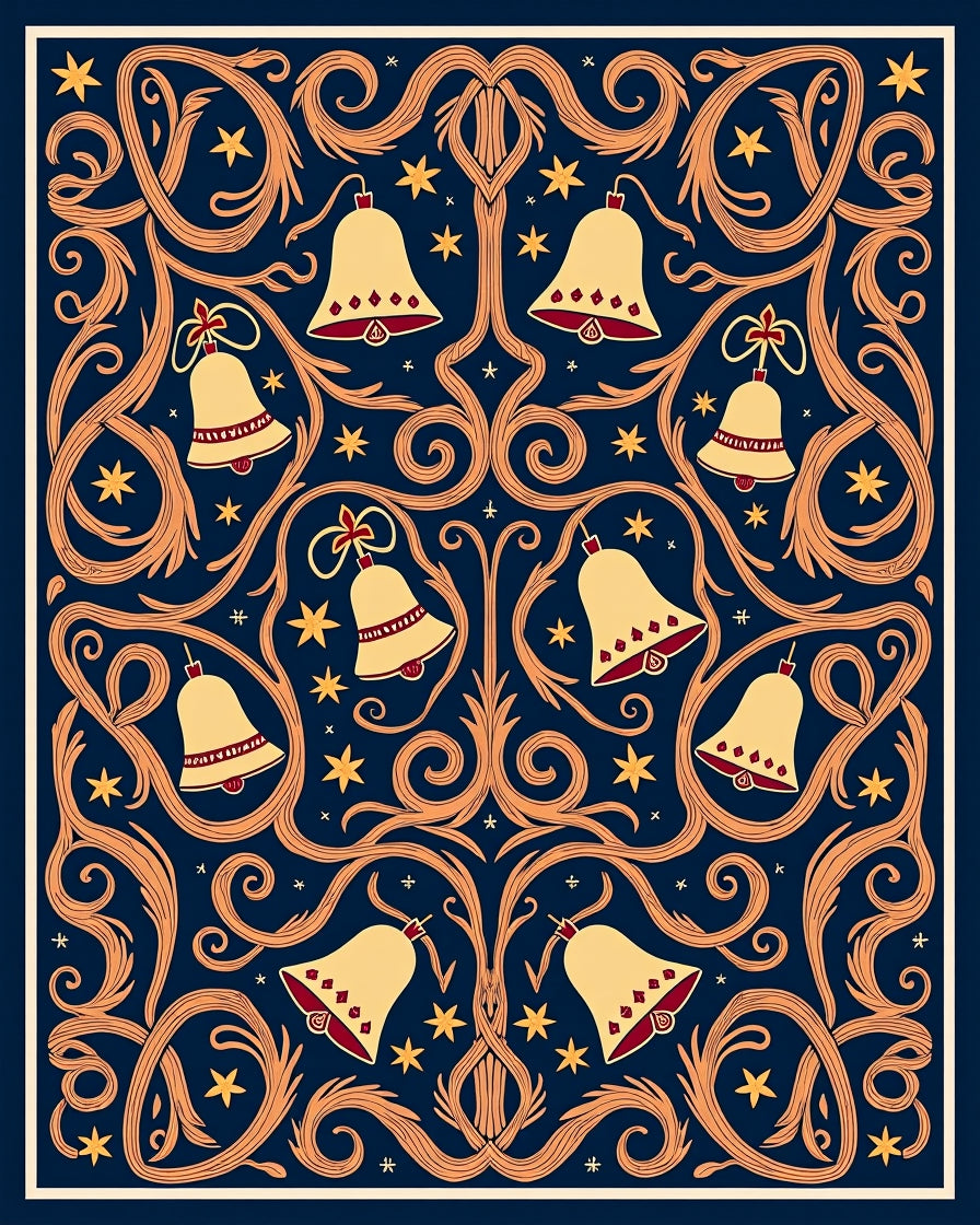 Golden Bells with Red Accents Swirl Rug