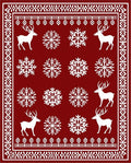 Crimson Reindeer Snowflake Holiday Border Rug