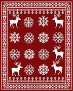 Crimson Reindeer Snowflake Holiday Border Rug