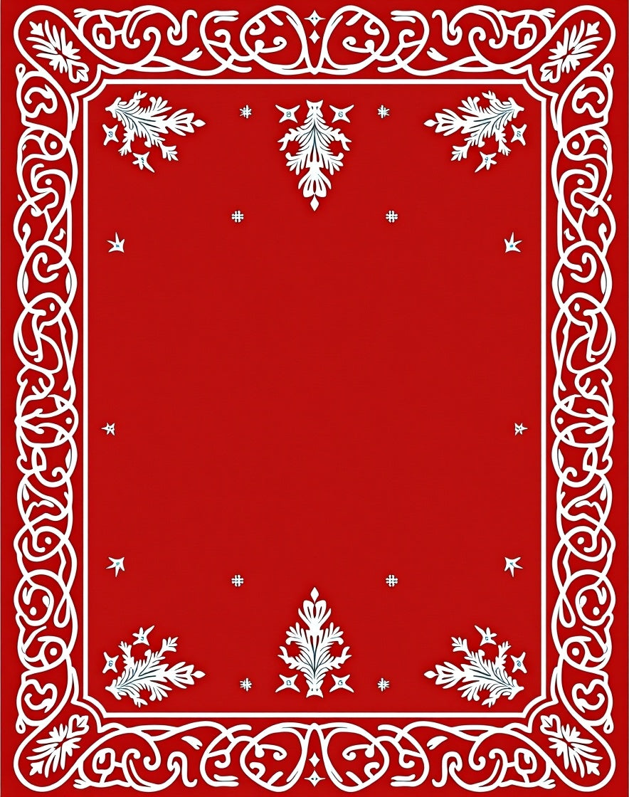 Red White Ornate Floral Border Rug
