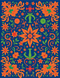 Vibrant Orange Floral Garden Navy Rug