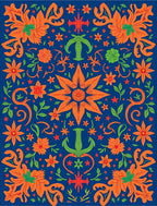 Vibrant Orange Floral Garden Navy Rug