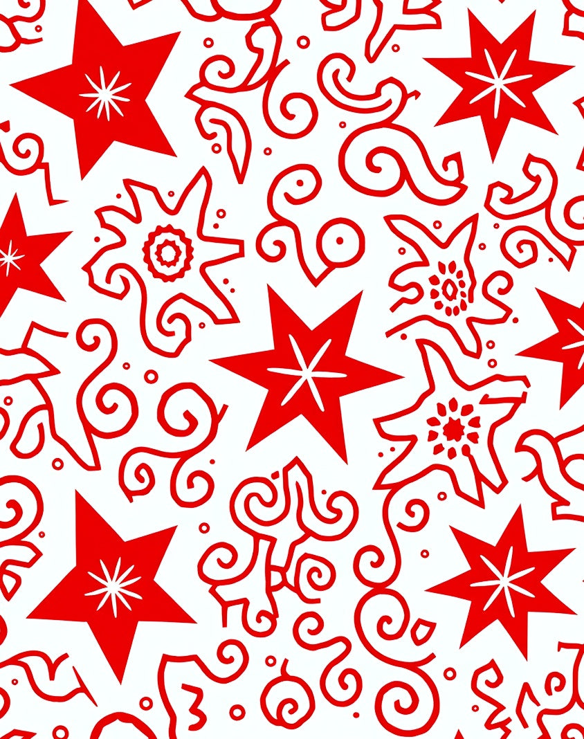 Red Star Swirls Repeating Pattern Rug